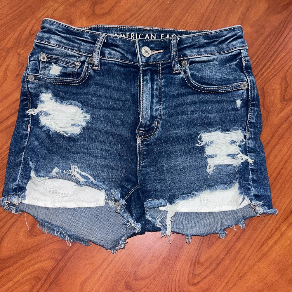 American Eagle Outfitters Distressed Dark Blue Denim Cutoff Shorts